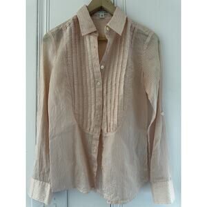 Banana Republic Pink Stripe Pintuck Blouse XS Cotton Silk Button Front Preppy